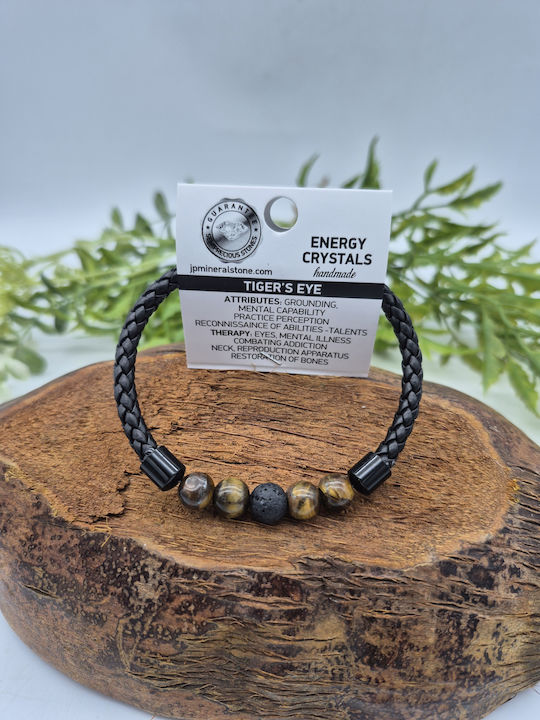 Leather Bracelet Beads Eye Tiger & Lava – Strength & Protection