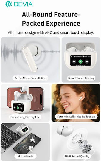 Devia ANC EM405 Pro3 In-ear Bluetooth Handsfree Earphones with Charging Case White
