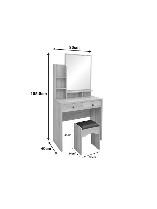Pakketo Bodenstehende Schminktisch Kreno Holz Weiß Mit Spiegel & Hocker 80x40x155cm