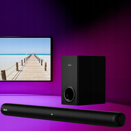 Akai Proffesional Soundbar 2.1 Bluetooth and HDMI 150W with Wireless Subwoofer and Remote Control Black ASB-8WSW