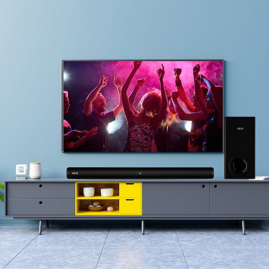 Akai Proffesional Soundbar 2.1 Bluetooth and HDMI 150W with Wireless Subwoofer and Remote Control Black ASB-8WSW