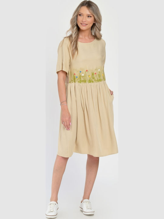 Sommer Midi Damenkleid Beige