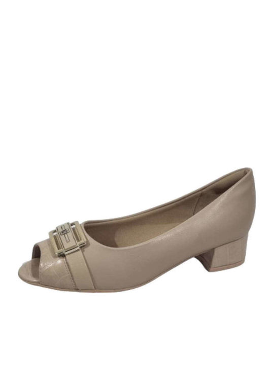 Peep Toe Γόβες με Χαμηλό Τακούνι Μπεζ