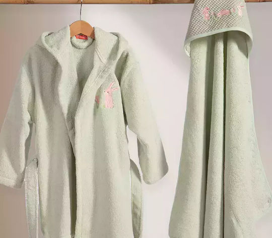 Nef-Nef Homeware Kids Bathrobe Country Bunny Green with Hooded