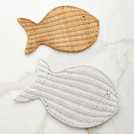 Polihome Rattan Placemat Fishy-leuko White 43x33cm