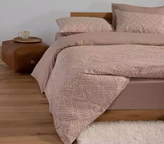 Nef-Nef Homeware Σετ Παπλωματοθήκη Βαμβακερή Υπέρδιπλη με 2 Μαξιλαροθήκες 240x230cm Orion Beige
