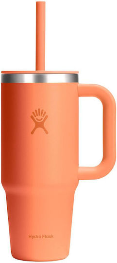 Hydro Flask Travel Tumbler Handled Tumbler Θερμός Ανοξείδωτο 710ml Nectar με Καλαμάκι και Λαβή
