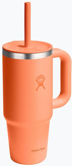 Hydro Flask Travel Tumbler Handled Tumbler Θερμός Ανοξείδωτο 710ml Nectar με Καλαμάκι και Λαβή