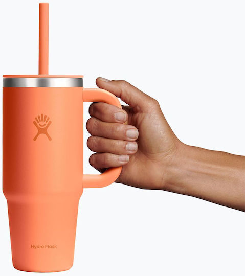 Hydro Flask Travel Tumbler Handled Tumbler Θερμός Ανοξείδωτο 710ml Nectar με Καλαμάκι και Λαβή