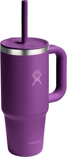 Hydro Flask Travel Tumbler Handled Tumbler Θερμός Ανοξείδωτο 710ml Beachplum με Καλαμάκι και Λαβή