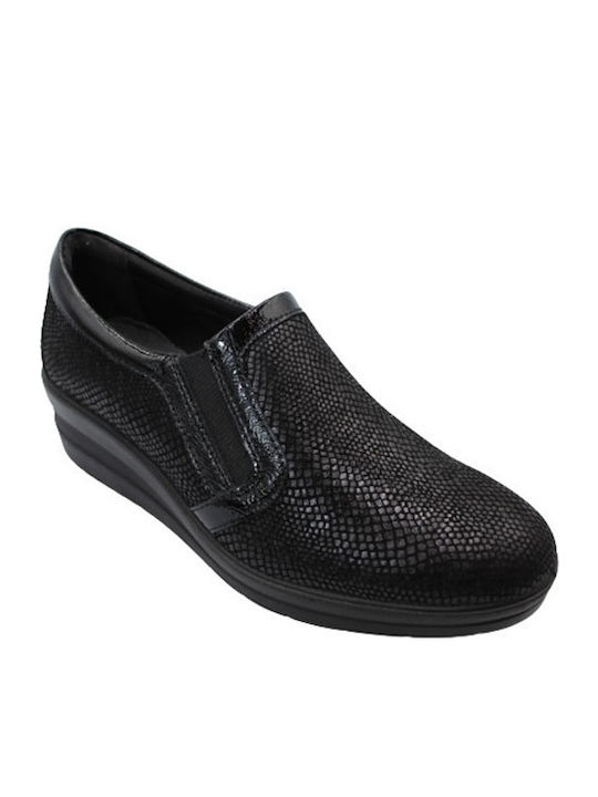 Ανατομικά Γυναικεία Slip-On Δερμάτινα Μαύρα