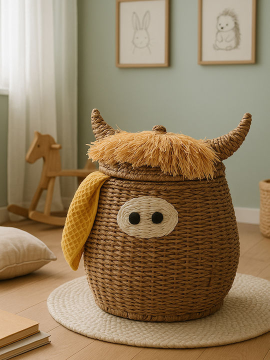 Polihome Porkie Καλάθι Αποθήκευσης Ψάθινο Μπεζ 25x25x32cm