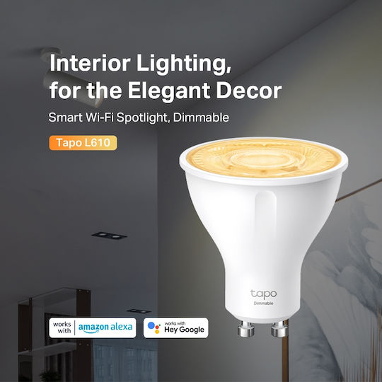 TP-LINK Смарт крушка Tapo L610 v3 LED 2.9W за фасунга GU10 Регулируем бял цвят 350лм Димируем TAPO L610