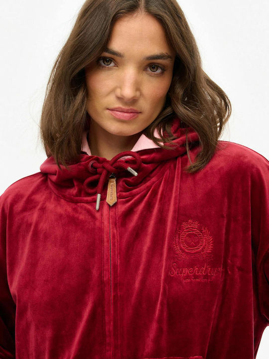 Country Club Women's Sweatshirt Jacket Velvet Hooded Bordeaux