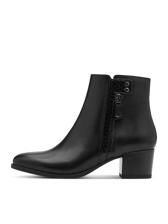 Leather Women's Ankle Boots with Medium Heel Black