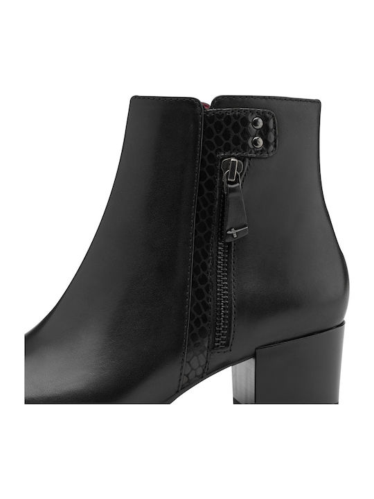 Leather Women's Ankle Boots with Medium Heel Black
