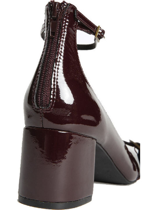 Synthetic Leather Burgundy Medium Heels