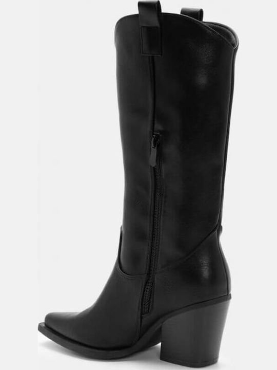 Leder Damenstiefel Cowboy Schwarz