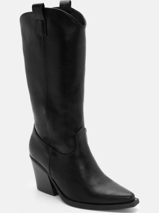 Leder Damenstiefel Cowboy Schwarz