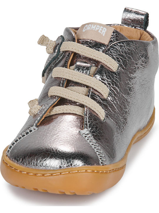 PEU CAMI Leather Kids Boots with Velcro Silver