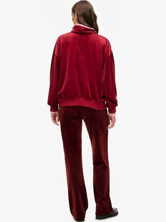 Superdry Παντελόνι Φόρμας Βελουτέ Μπορντο