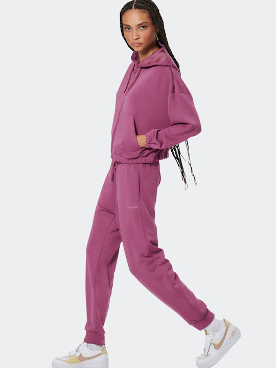 Kurzgeschnitten Damen Sweatshirtjacke Kapuzen Crushed Berry