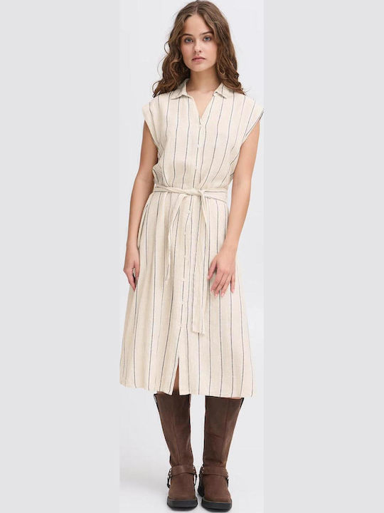 Summer Midi Shirt Dress Natural Ecru