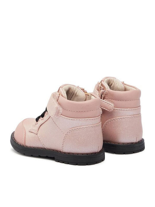 Biker Kinderstiefeletten aus Lackleder mit Klettverschluss Rosa