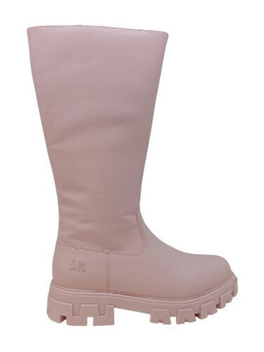 Leather Kids Boots with Zipper Pink