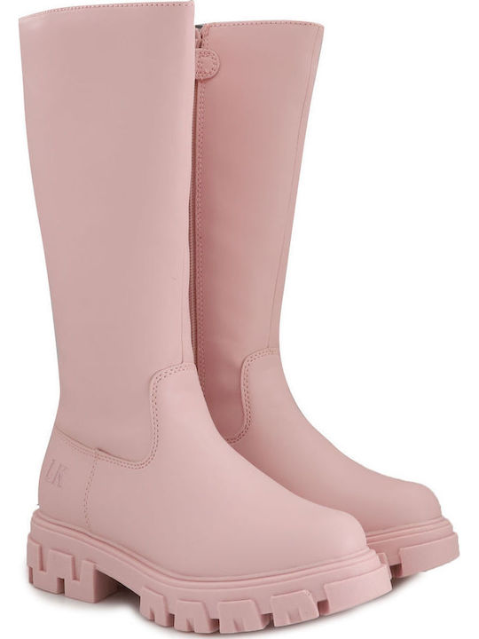 Leather Kids Boots with Zipper Pink