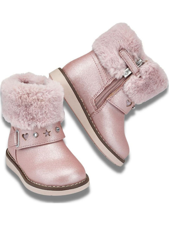 Anatomisch Lederne Kinderstiefeletten mit Reißverschluss Rosa