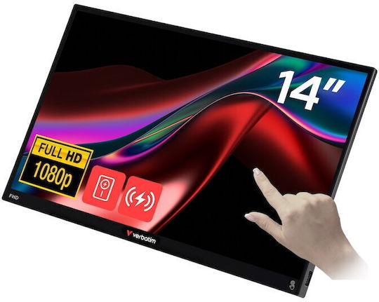 Verbatim 32088 IPS HDR Touch Tragbarer Monitor 14" FHD 1920x1080 144Hz mit Reaktionszeit 6ms GTG