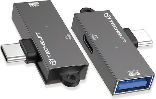 Techsuit Μετατροπέας USB-C male σε USB-A female Γκρι 1τμχ