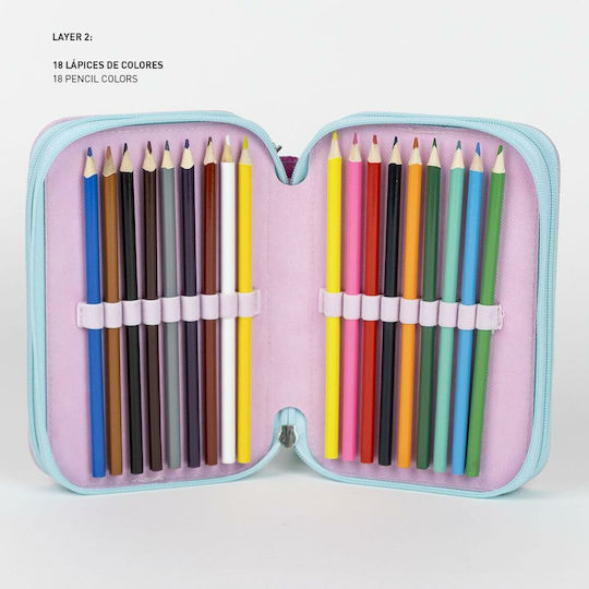 Equipped Fabric Pencil Case Giotto Gabby's Dollhouse 3 Zippers 43 Pieces 12 X 6 X 19 Cm