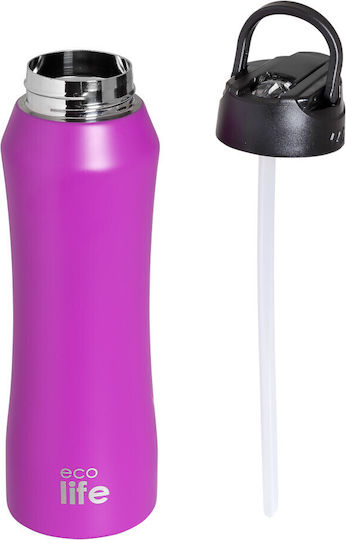 Ecolife Kids Water Bottle Thermos Stainless Steel with Straw Pink 550ml