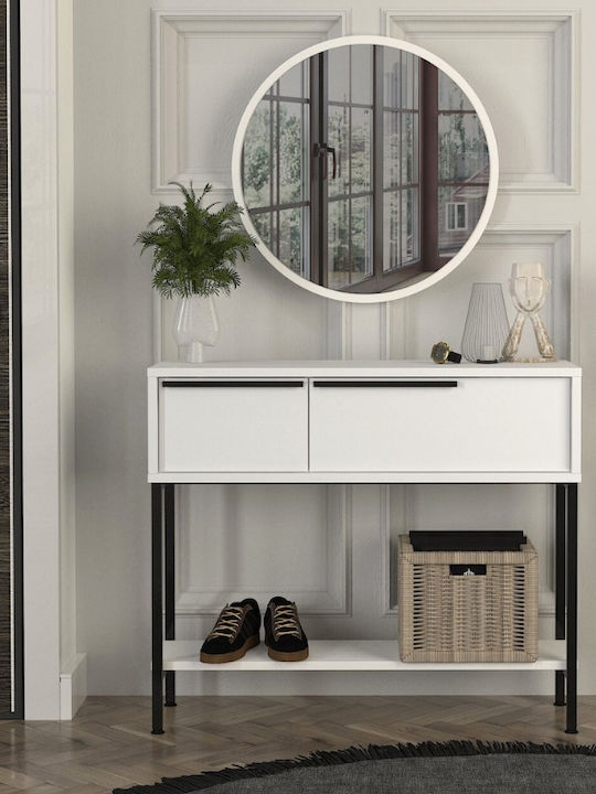 Suzy Wooden Console Table with Mirror White L90xW29.6xH76cm
