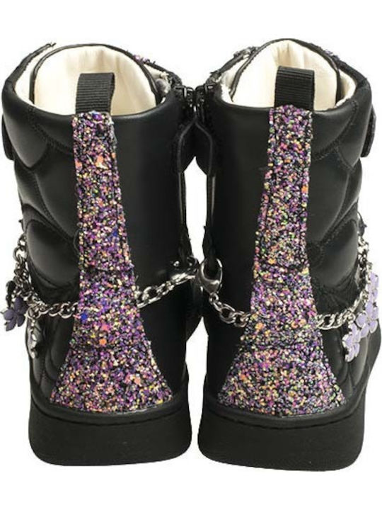 Lederne Kinderstiefel mit Reißverschluss Schwarz