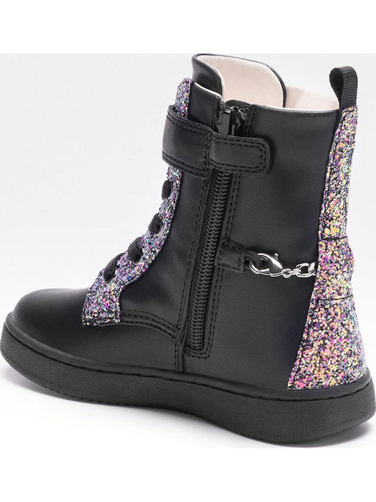 Lederne Kinderstiefel mit Reißverschluss Schwarz