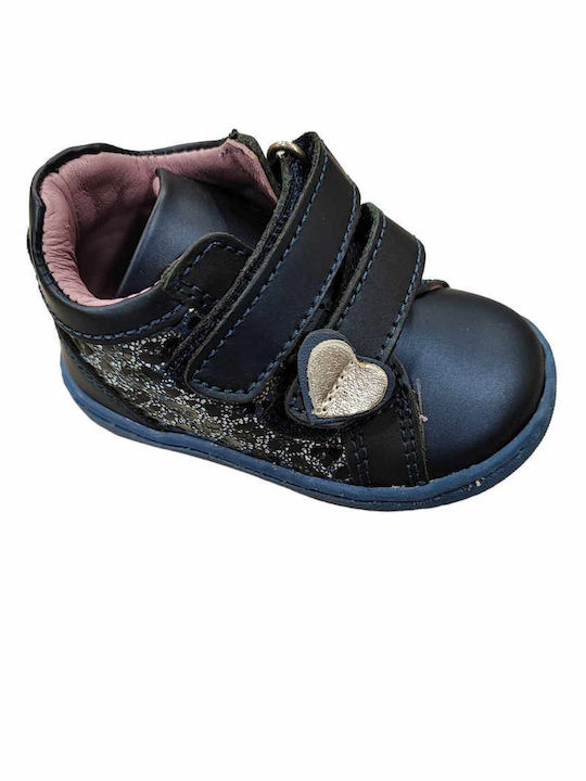 Lederne Kinderstiefeletten mit Klettverschluss Blau