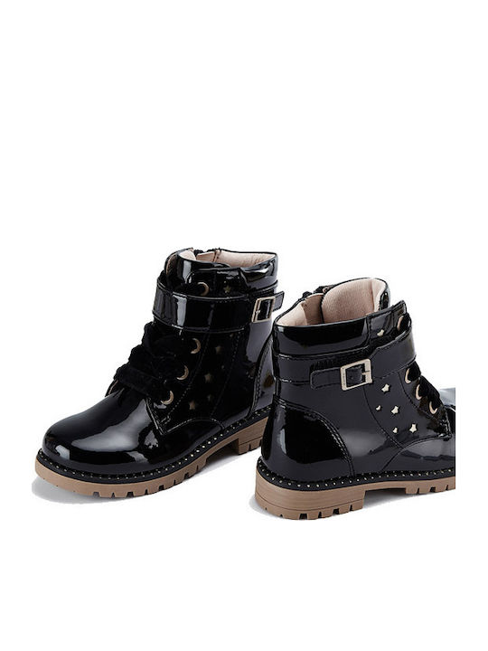 Biker Kinderstiefel aus Lackleder mit Reißverschluss Schwarz
