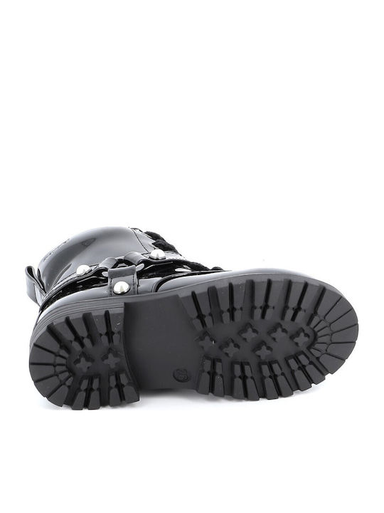 Biker Kinderstiefel aus Lackleder mit Reißverschluss Schwarz