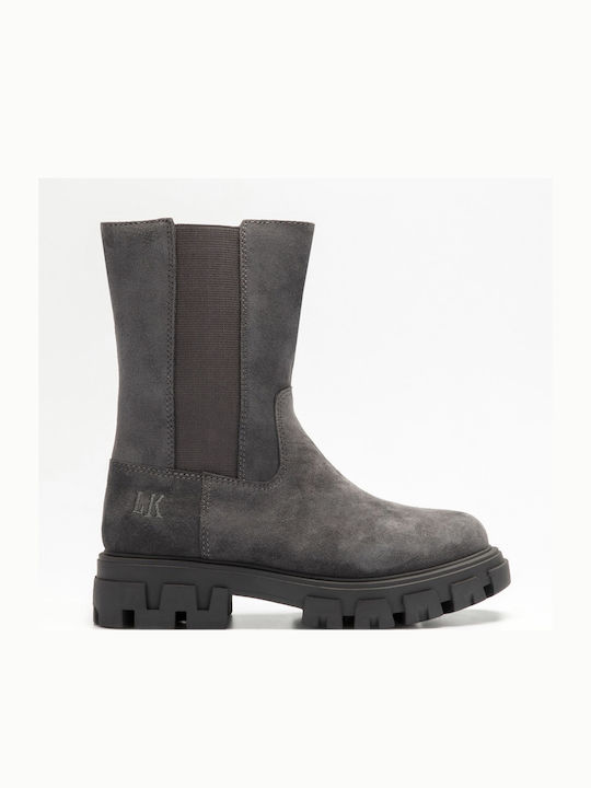 Leather Kids Boots with Zipper Gray