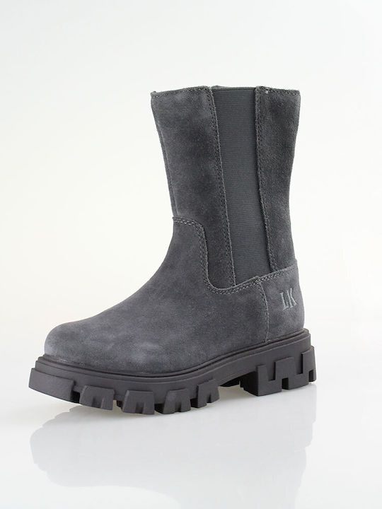 Leather Kids Boots with Zipper Gray