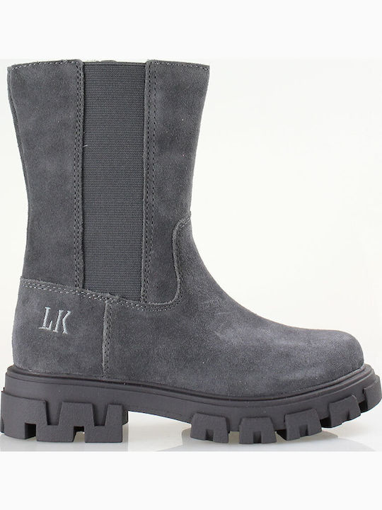 Leather Kids Boots with Zipper Gray
