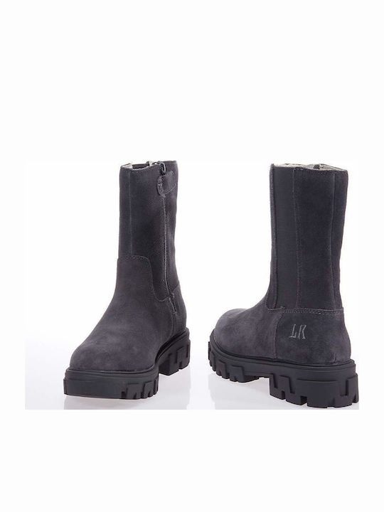 Leather Kids Boots with Zipper Gray