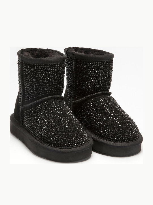 Olivia Suede Kids Boots with Zipper Black