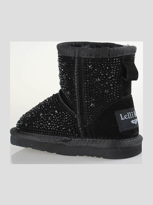 Olivia Suede Kids Boots with Zipper Black
