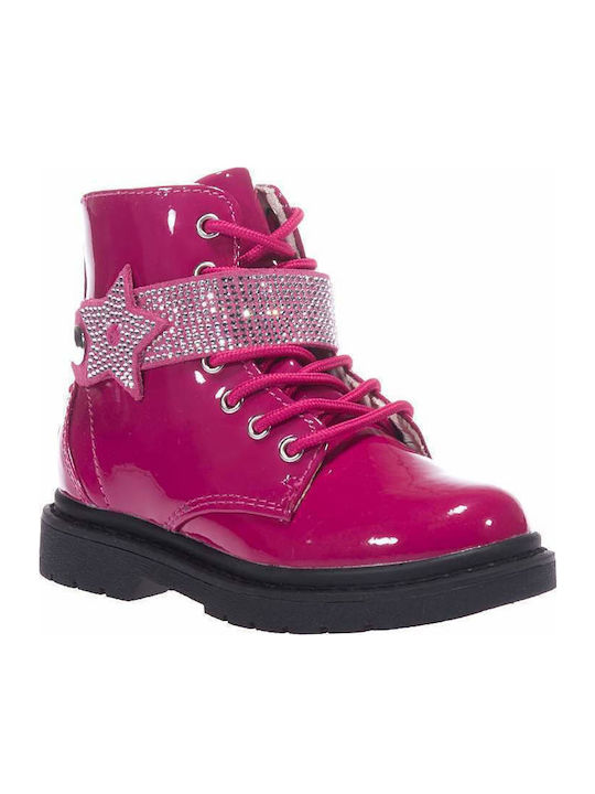 Stella Stellina Vernice Leather Kids Boots with Zipper Fuchsia