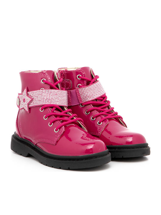 Stella Stellina Vernice Leather Kids Boots with Zipper Fuchsia