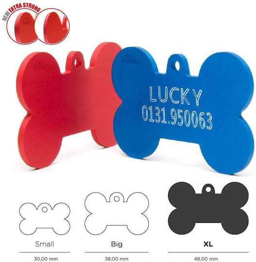 My Family Basic Dog ID Tag Gold Metal Bone 3x2cm Personalized